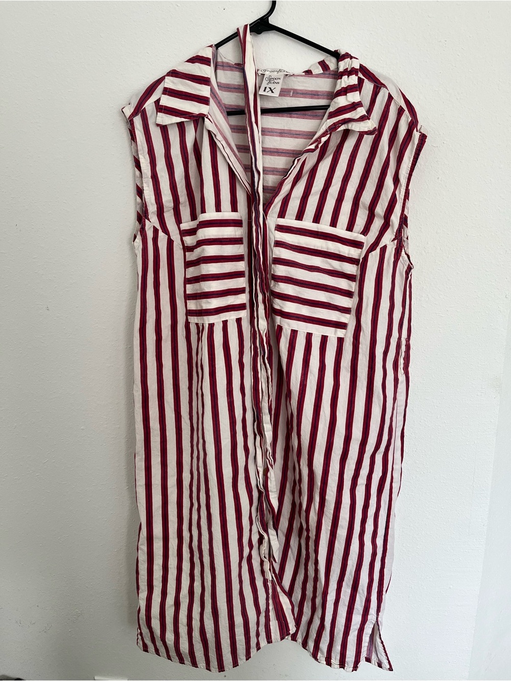 Sleeveless Red & White Striped Shirt Dress